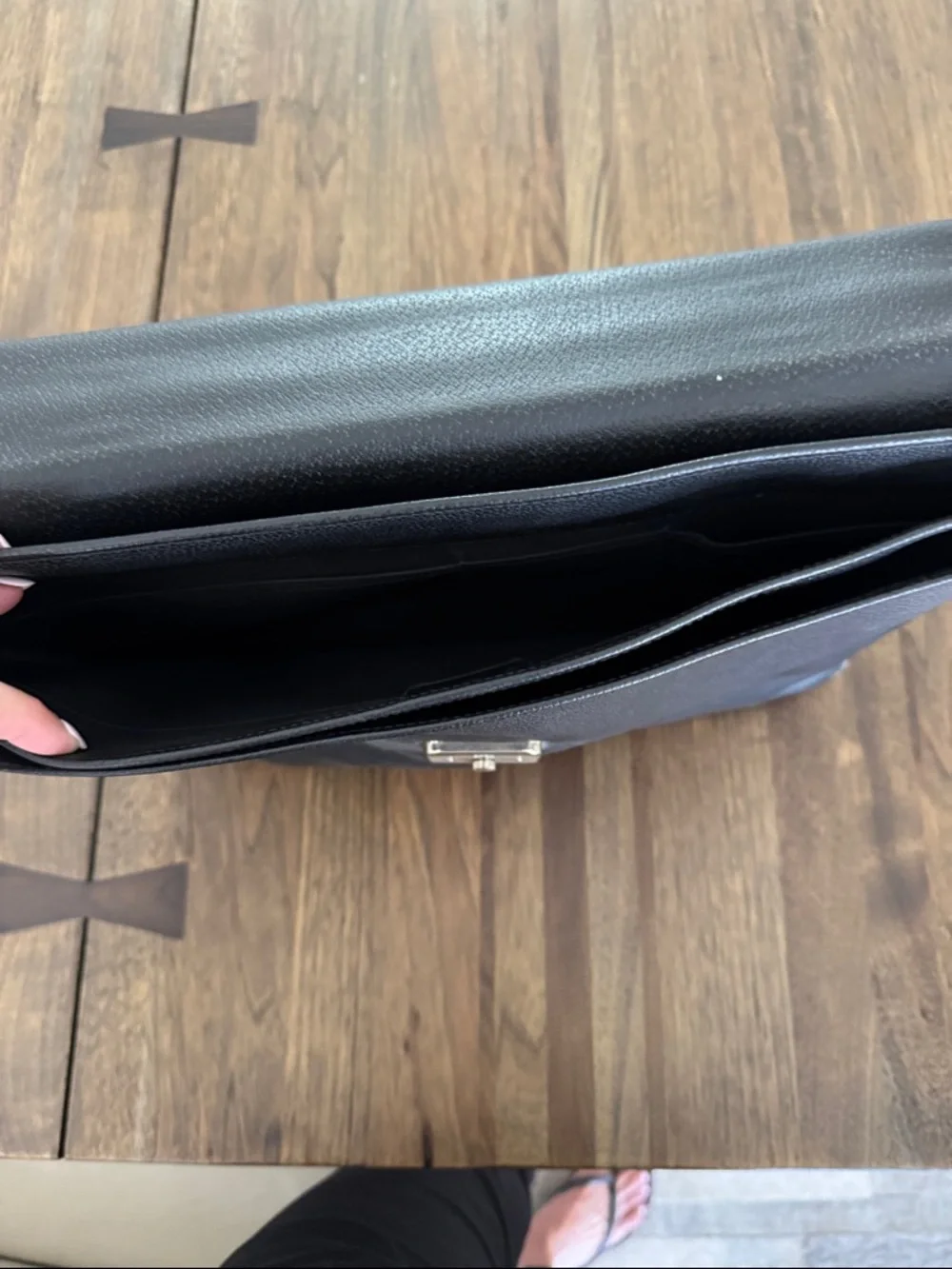 Longchamp Black Leather Briefcase with Silver Lock